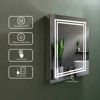 Ontario 24 in. W x 32 in. H Rectangular Silver Aluminum Recessed or Surface Mount LED Mirror Medicine Cabinet